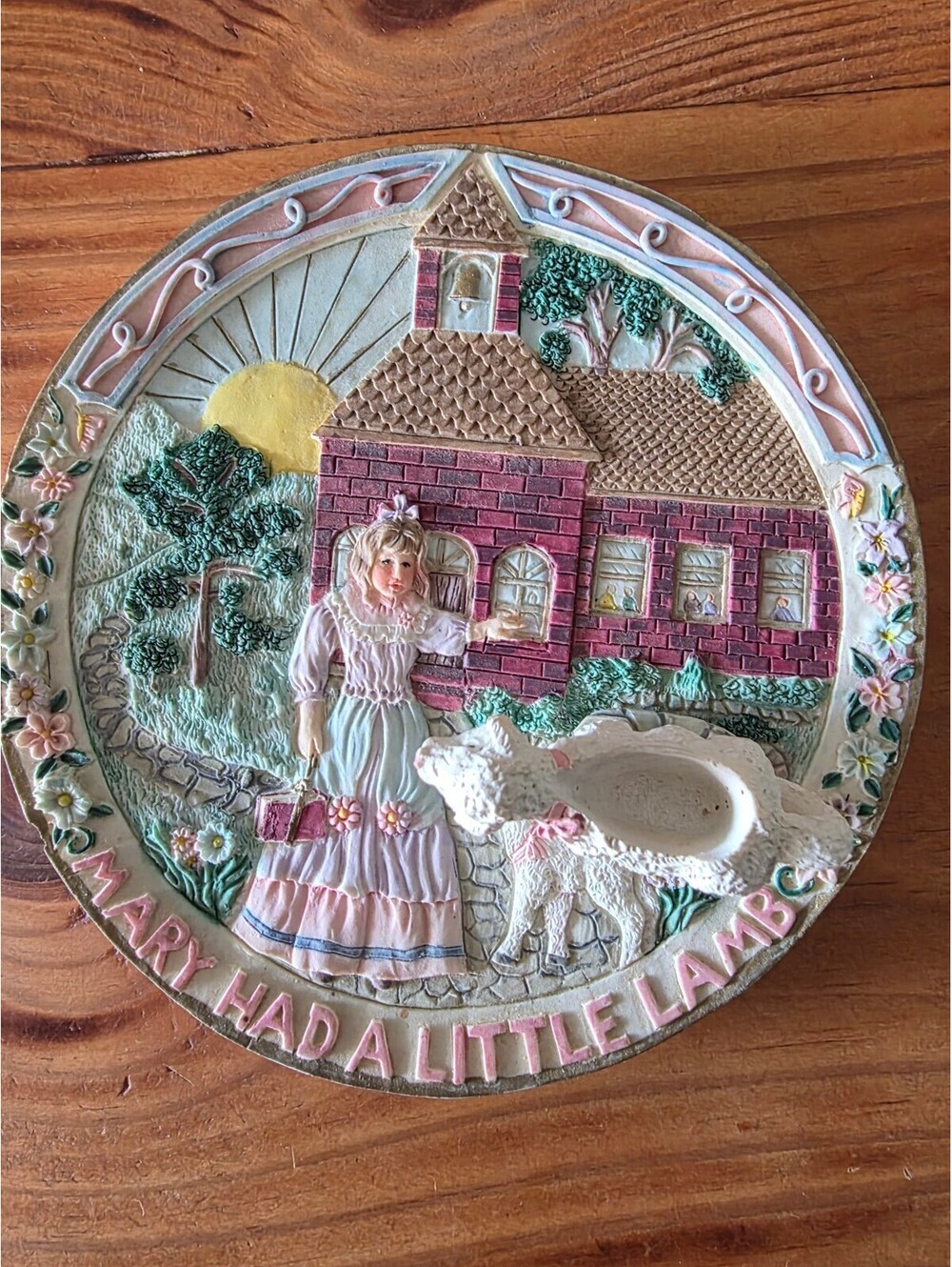 Vintage 1982 Young's Inc. Mary Had a Little Lamb Decorative Wall Plaque with Rem